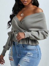Load image into Gallery viewer, V-Neck Fold Design Grey Sweater