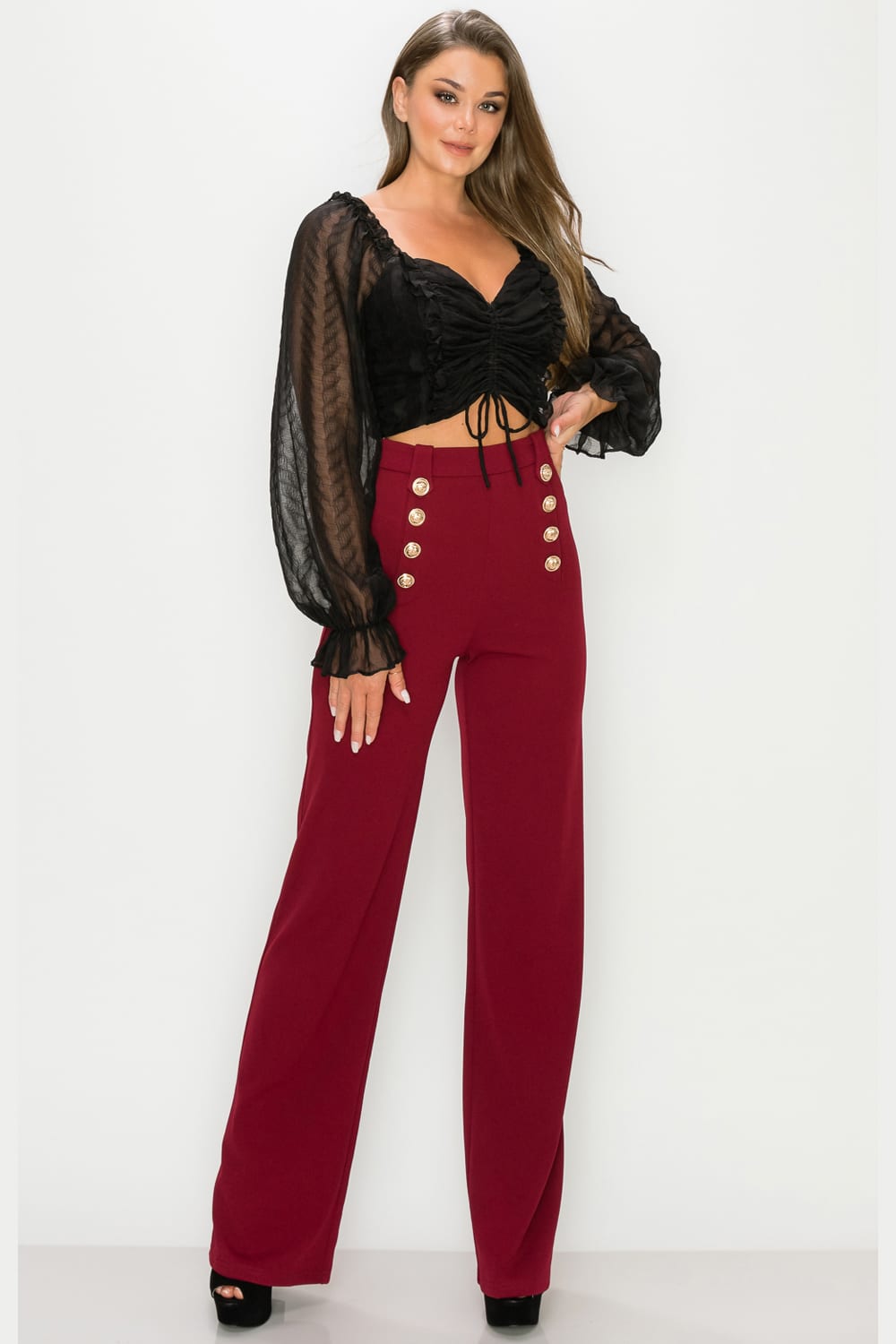 DOUBLE-BREASTED BUTTON FRONT HIGH WAIST PANTS