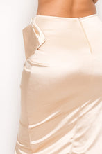 Load image into Gallery viewer, FRONT SLIT WRAPPED SATIN MIDI DRESS