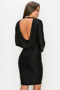 METALLIC OPEN BACK BODYCON DRESS