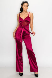 SATIN BELTED CAMI JUMPSUIT