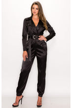 Load image into Gallery viewer, STRETCHY SATIN BELTED UTILITY JUMPSUI