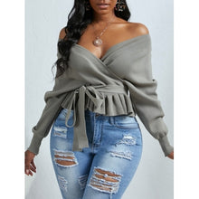 Load image into Gallery viewer, V-Neck Fold Design Grey Sweater